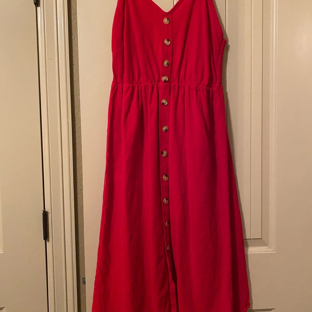 RED LINEN DRESS - Picture 2 of 4